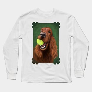 Irish Setter with Tennis Ball illustration by Nadya Neklioudova Long Sleeve T-Shirt